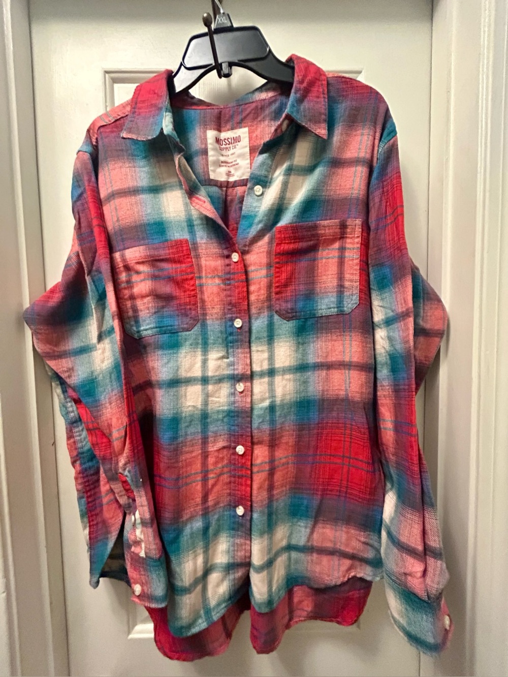 Mossimo Supply Co. Plaid Button-Up Shirt in Coral, Teal & White